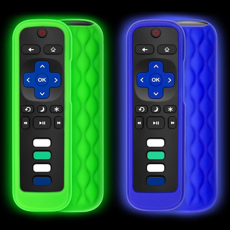 Acoyer (Pack of 2) Remote Cover Case for Roku TV Remote Control/Silicone Protective Sleeve Skin - Glow in The Dark (Green/Blue) - Image 1